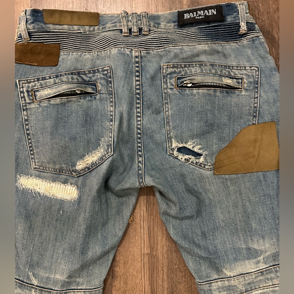 Balmain Blue Jeans with Tan Patches